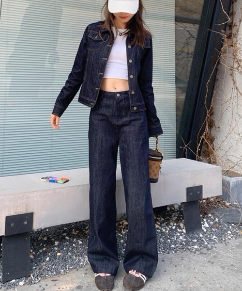セットアップ ショートデニムジャケット ＋ ハイウエストワイドレッグ