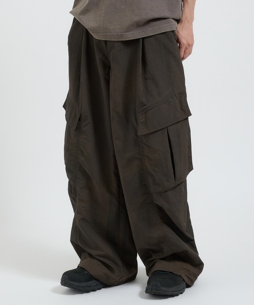 Perushu カーゴパンツ フェードクラッシュシェルカーゴパンツ メンズ