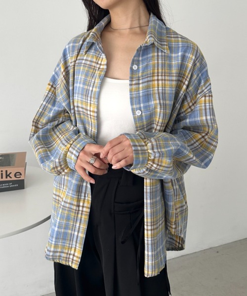 CLEA ブラウス シャツ ルーズシルエットチェックネルシャツ レディース