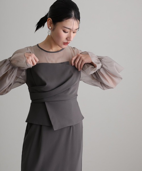 atlo（アトロ） ドレス 袖あり＆ミモレ丈同窓会ドレープビスチェ