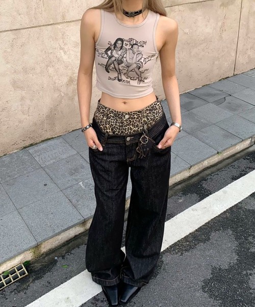 CANVAS+ ジーンズ デニム デニムパンツ 「CANVAS+」レオパード柄ダブル