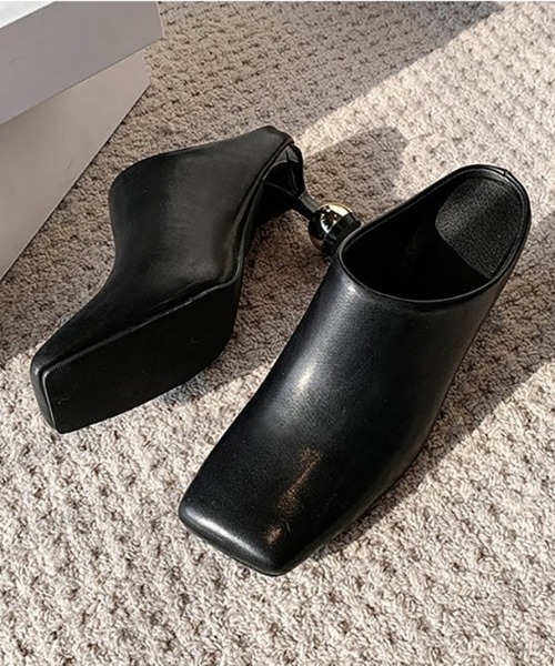 サンダル 変形ヒールスクエアトゥミュール レディース : ZOZOTOWN