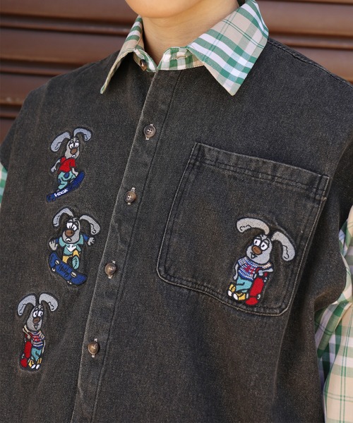 シャツ HOOK -original- 古着風アメカジカートゥーンキャラクター刺繍