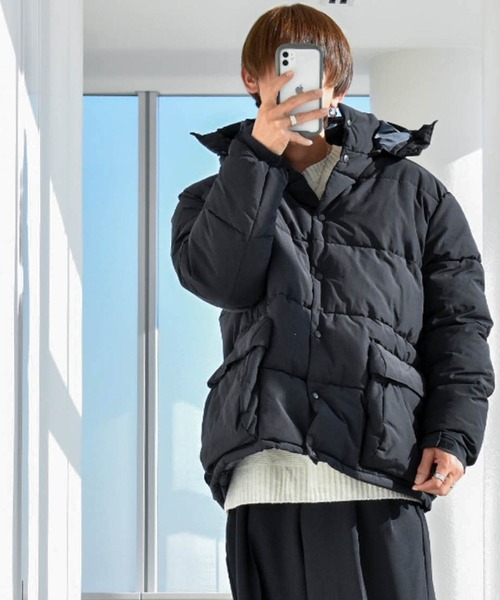 ダウンジャケット ダウン ポリリップストップ 中綿フーテッド
