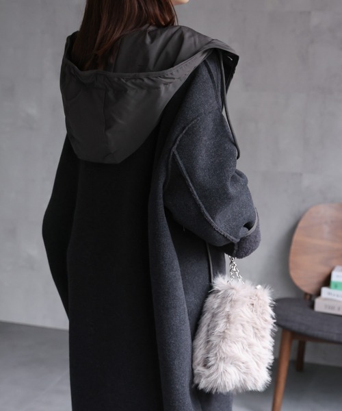 CREARE -LINO- コート アウター フェイクウールフード付きボアロング