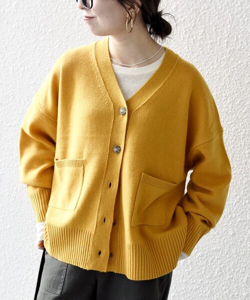 SHIPS any カーディガン any:「手洗い可能」AQUA カシミヤ ミックス V