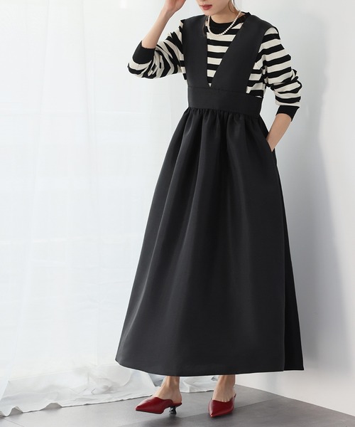 ELFRANK ジャンパースカート ギャザーフレアジャンパースカート