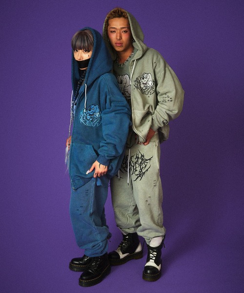 GALFY（ガルフィー） パーカー GALFY-染め染めわんちゃんボロボロ