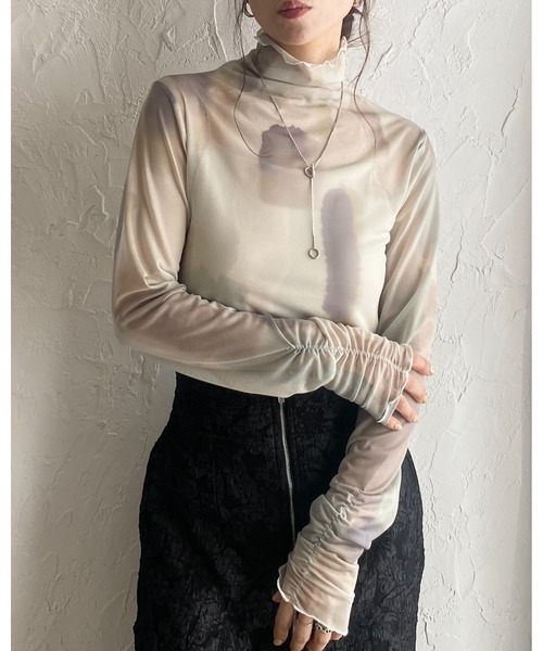 She's Closet tシャツ ニュアンス柄長袖メッシュパワーネット