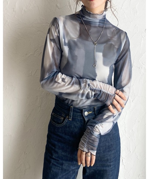 She's Closet tシャツ ニュアンス柄長袖メッシュパワーネット