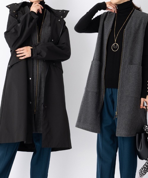 モッズコート コート 「2way」撥水 防風フーディコート ロングジレ