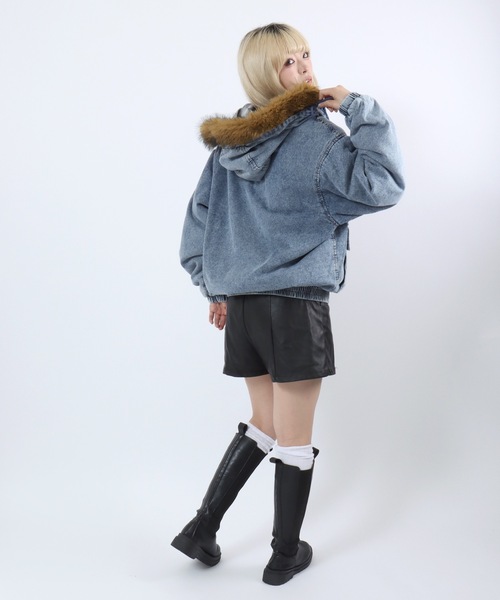 ブルゾン アウター フードファー デニムジップアップパーカーブルゾン