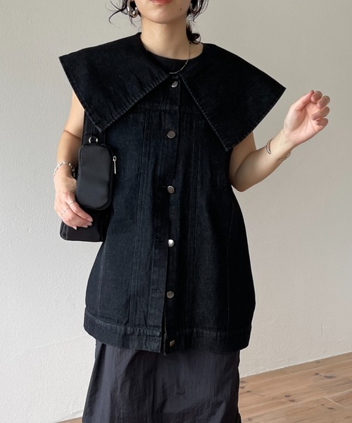 wee9s（ウィークス） ベスト ジレ vintage like big collar denim vest