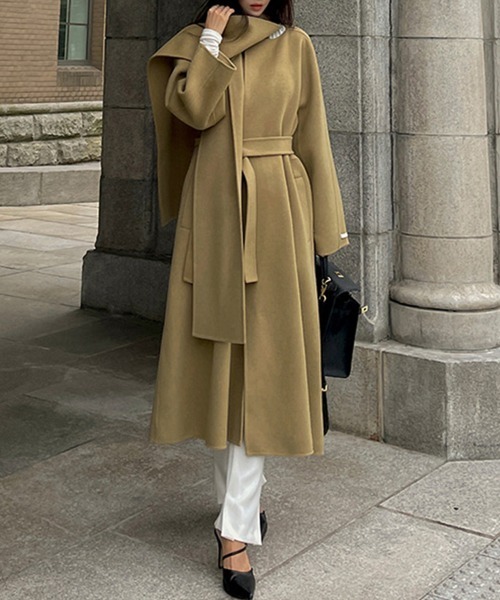 コート チェスターコート ウエストベルト付きパフスリーブコート