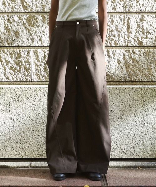 Camphor wood スラックス super wide baggy polyester slacks