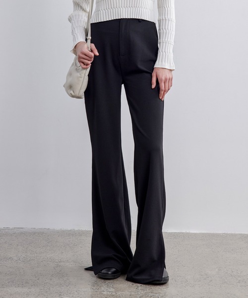 スラックス パンツ 「ELOOPS」サイドスリットナローフレアパンツ
