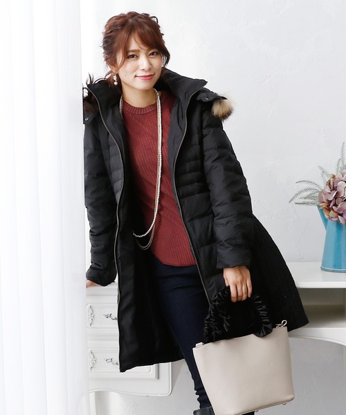 ElegChic ダウンコート ダウンジャケット ラクーンファースリムダウン