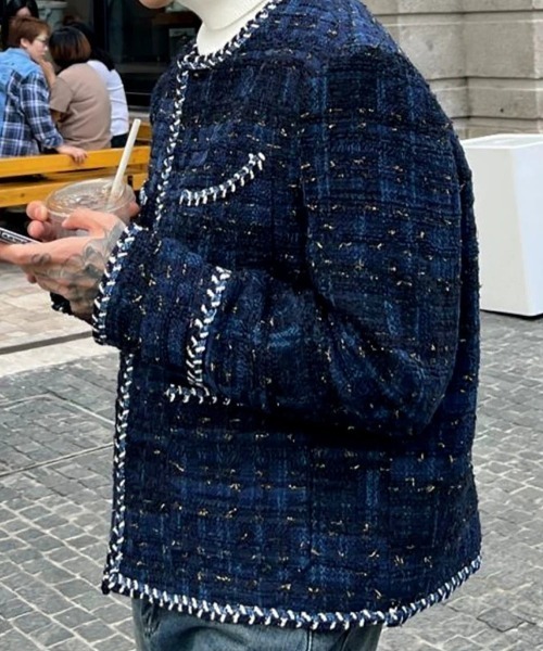 Otte ジャケット ノーカラージャケット ラグジュアリーブルーツイード