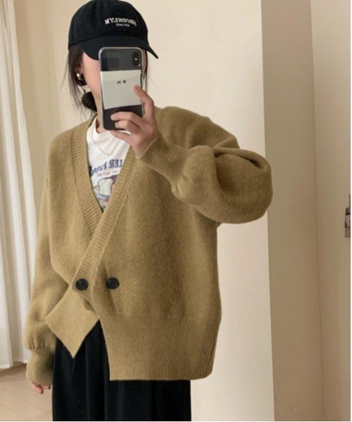 gossip!ロサンゼルス カーディガン 深めVネック ダブルボタン ニット