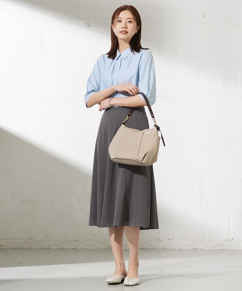 ブラウス シャツ 「洗える」BEZ空羽ストライプ 前開き シャツカラー