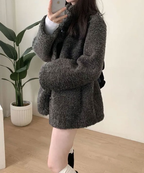 ブルゾン アウター もこもこ スタンドネック ボアジャケットコート