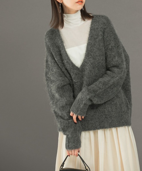 ニット セーター アルパカ混Vネックヘアリーニット レディース