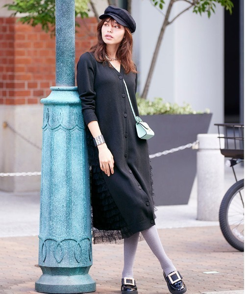 Chesty（チェスティ） ワンピース チュールドッキングロングニット