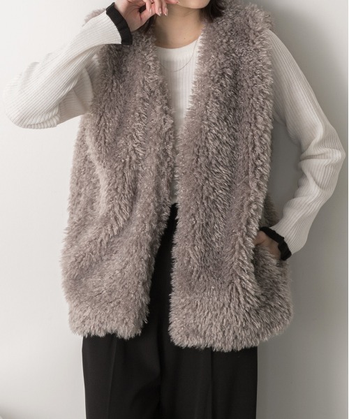 ad thie（アドティエ） ベスト ジレ プードルファー ベスト レディース