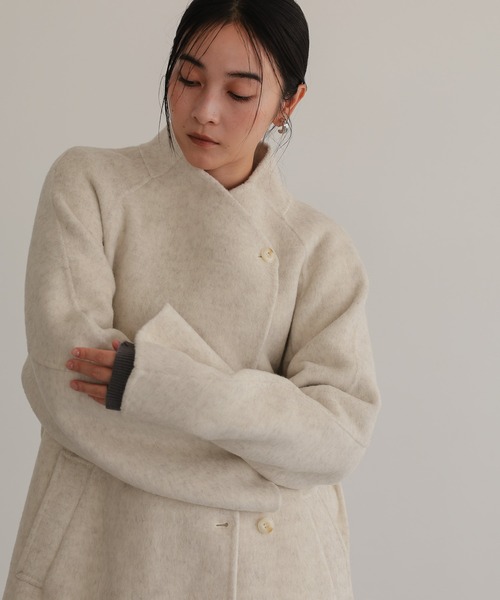 ノーカラーコート コート ベルト付き ロングコート レディース