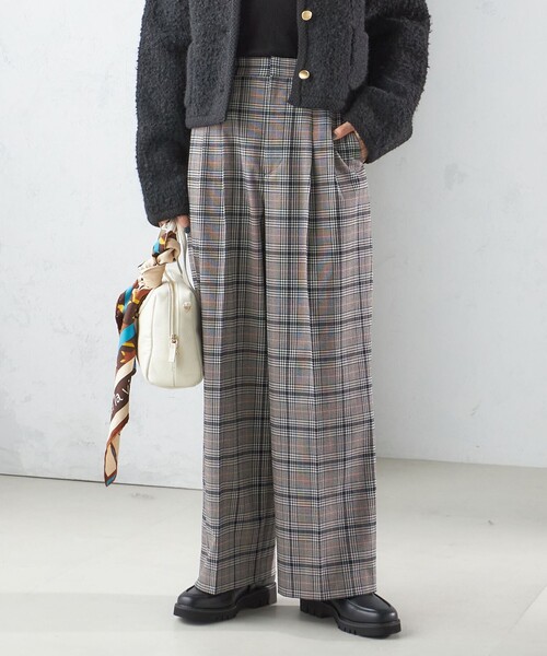 SHIPS（シップス） パンツ 「手洗い可能」ウール混 チェック タック