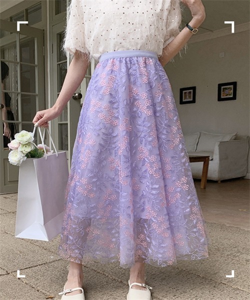 FREE STYLISTS スカート 春夏新作 上品な刺繍レーススカート