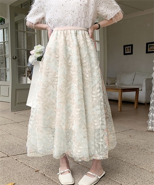 FREE STYLISTS スカート 春夏新作 上品な刺繍レーススカート