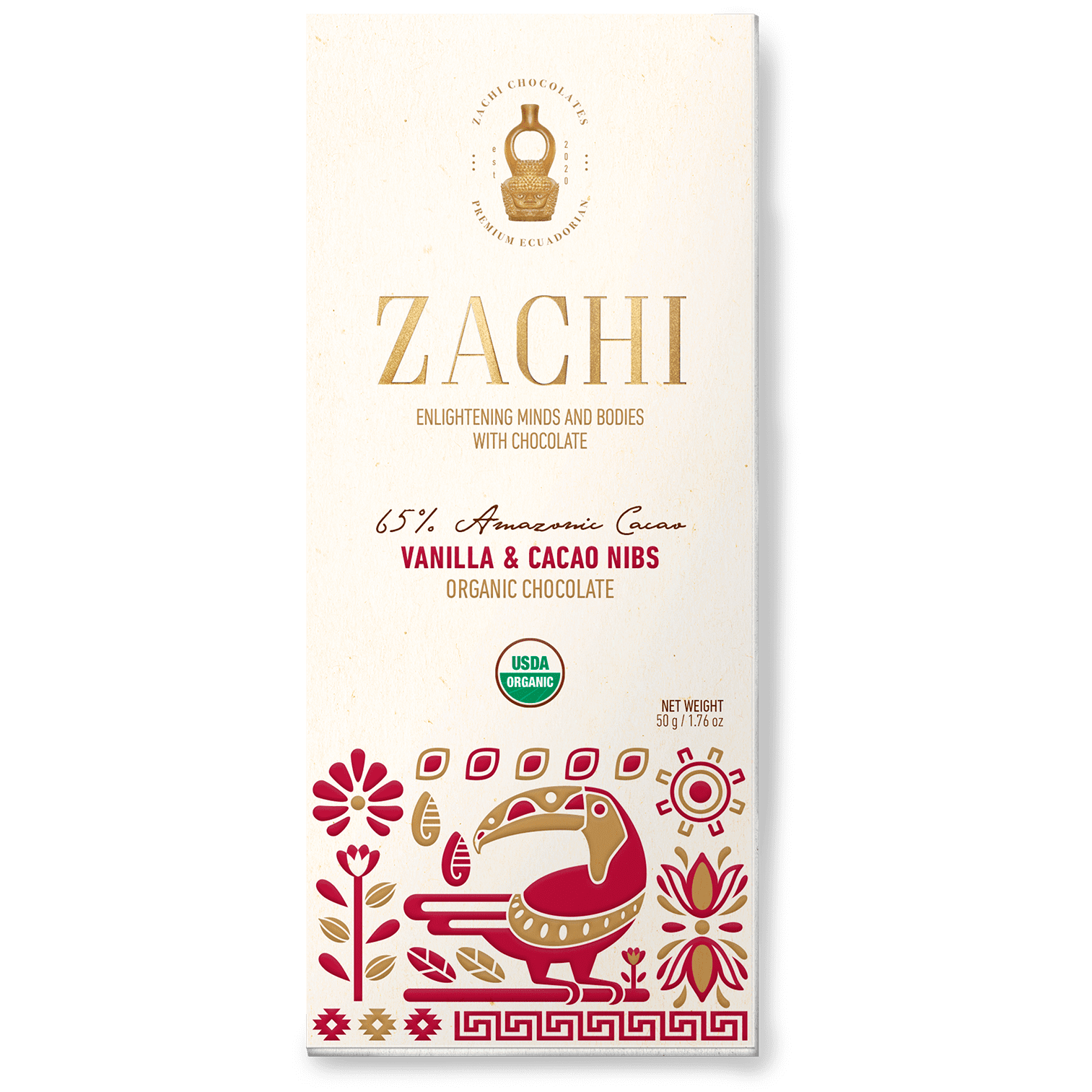 70% Amazonic Cacao Bar with Vanilla & Cacao Nibs - Zachi Chocolates