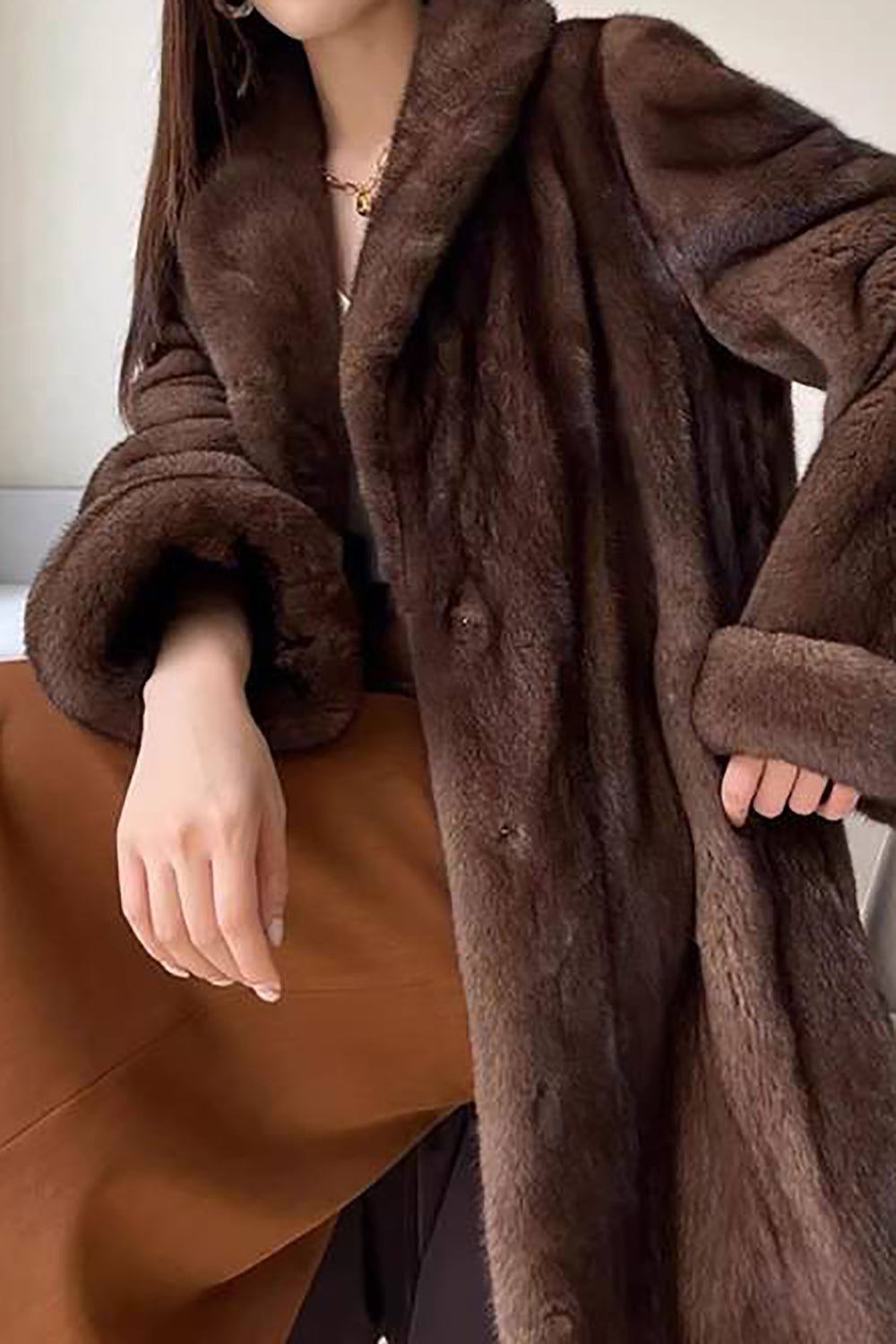 Zapaka Coffee Open Front Faux Fur Long Women Fluffy Coat – ZAPAKA