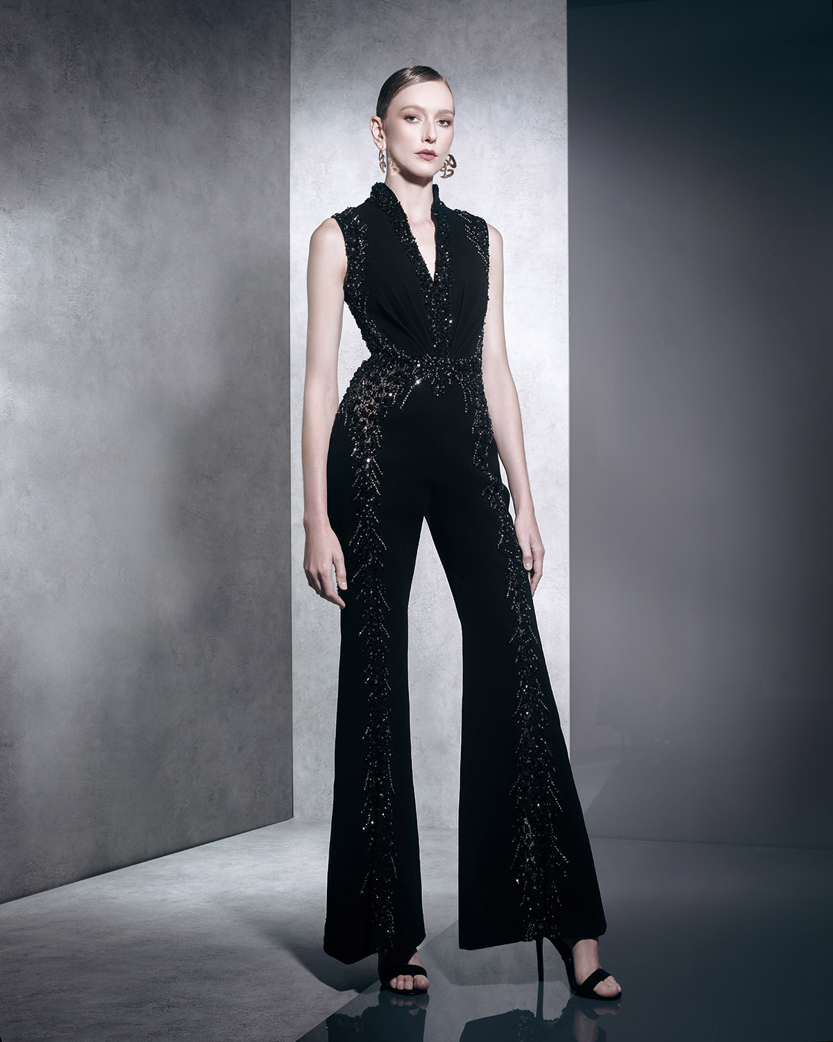 BLACK EMBROIDERY JUMPSUIT - Ziad Nakad