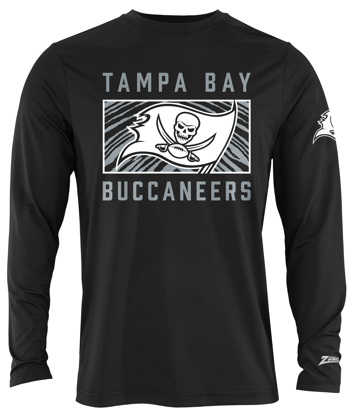 Zubaz NFL Men's Black End Zone Long Sleeve T-Shirt, Tampa Bay Buccanee