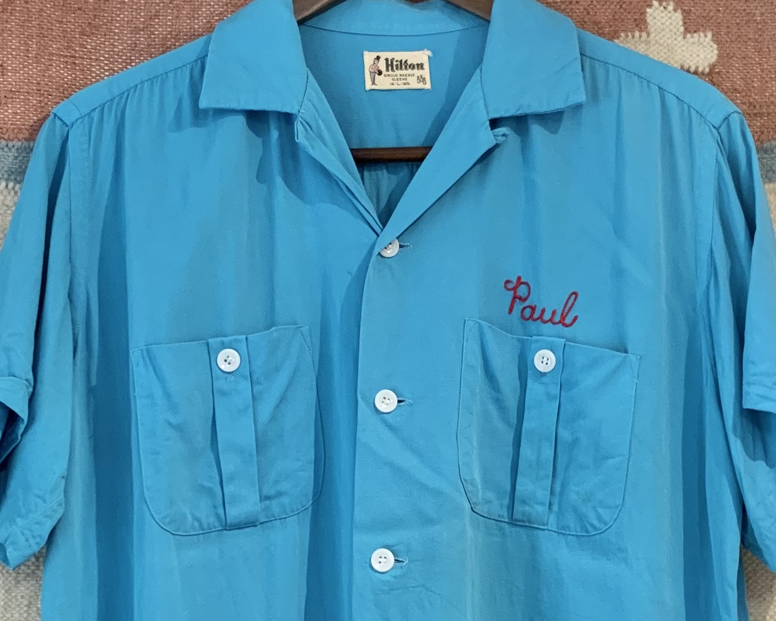 ペパーミント ! 50s HILTON チェーンステッチ 刺繍 ビンテージ