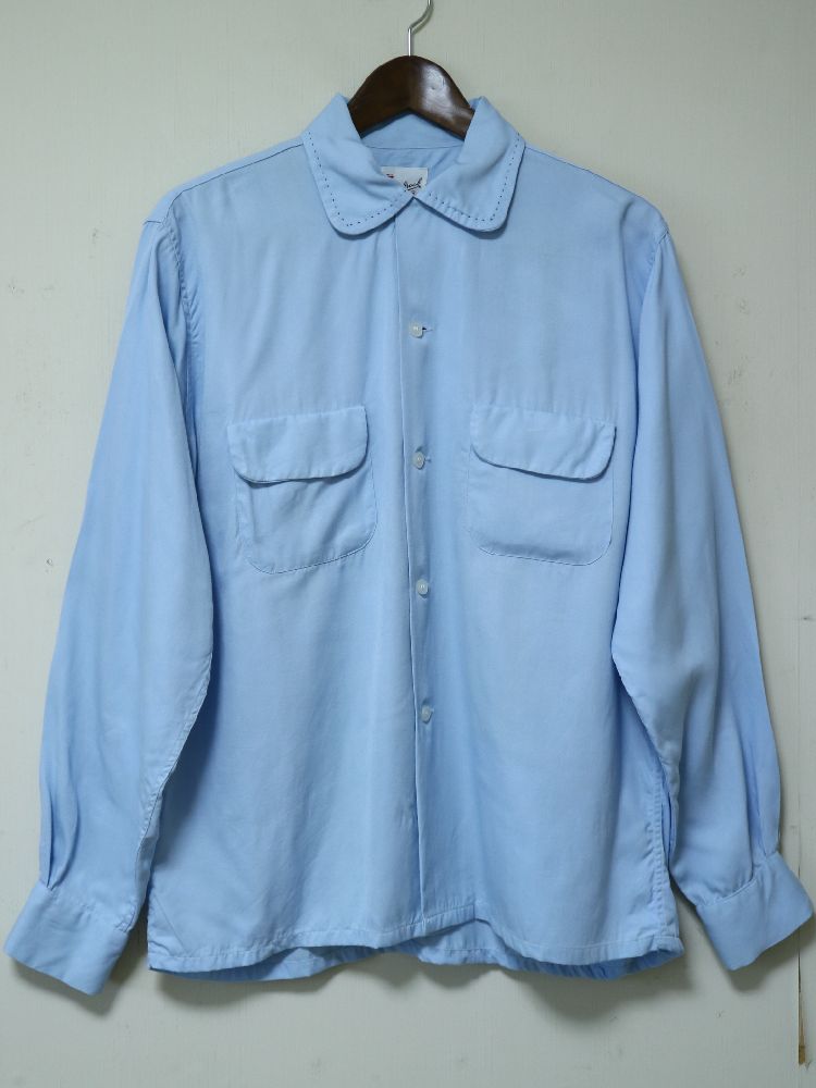 50s】レーヨンギャバジン box shirt 15 1/2 スカイブルー 50s