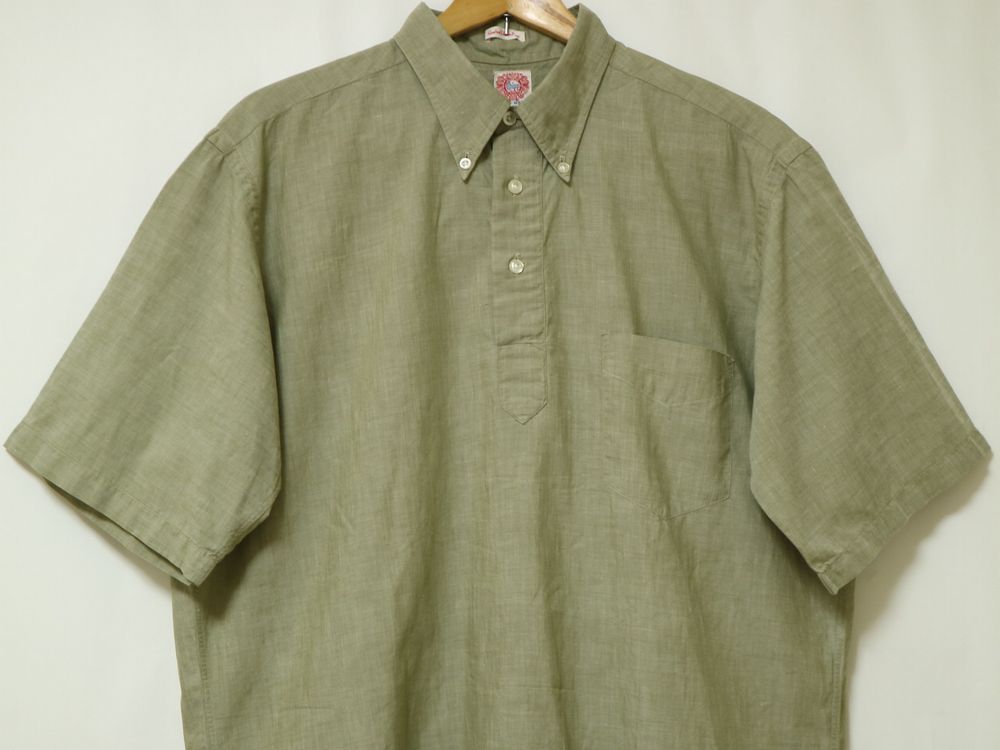 レアカラー! カーキ シャンブレー 50s 60s 襟芯無し 3点留め