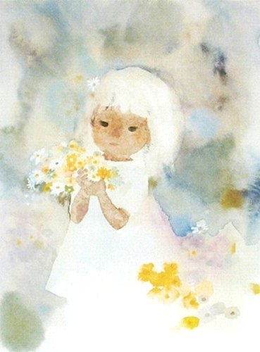 いわさきちひろ「花を持つワンピースの少女」 絵画 販売 買取 | 東京