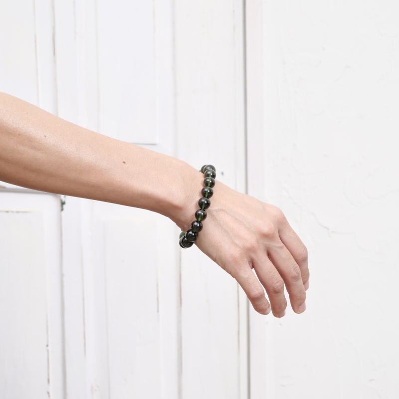 鑑別書付 モルダバイト丸玉ブレスレット 11mm｜マライカ公式通販