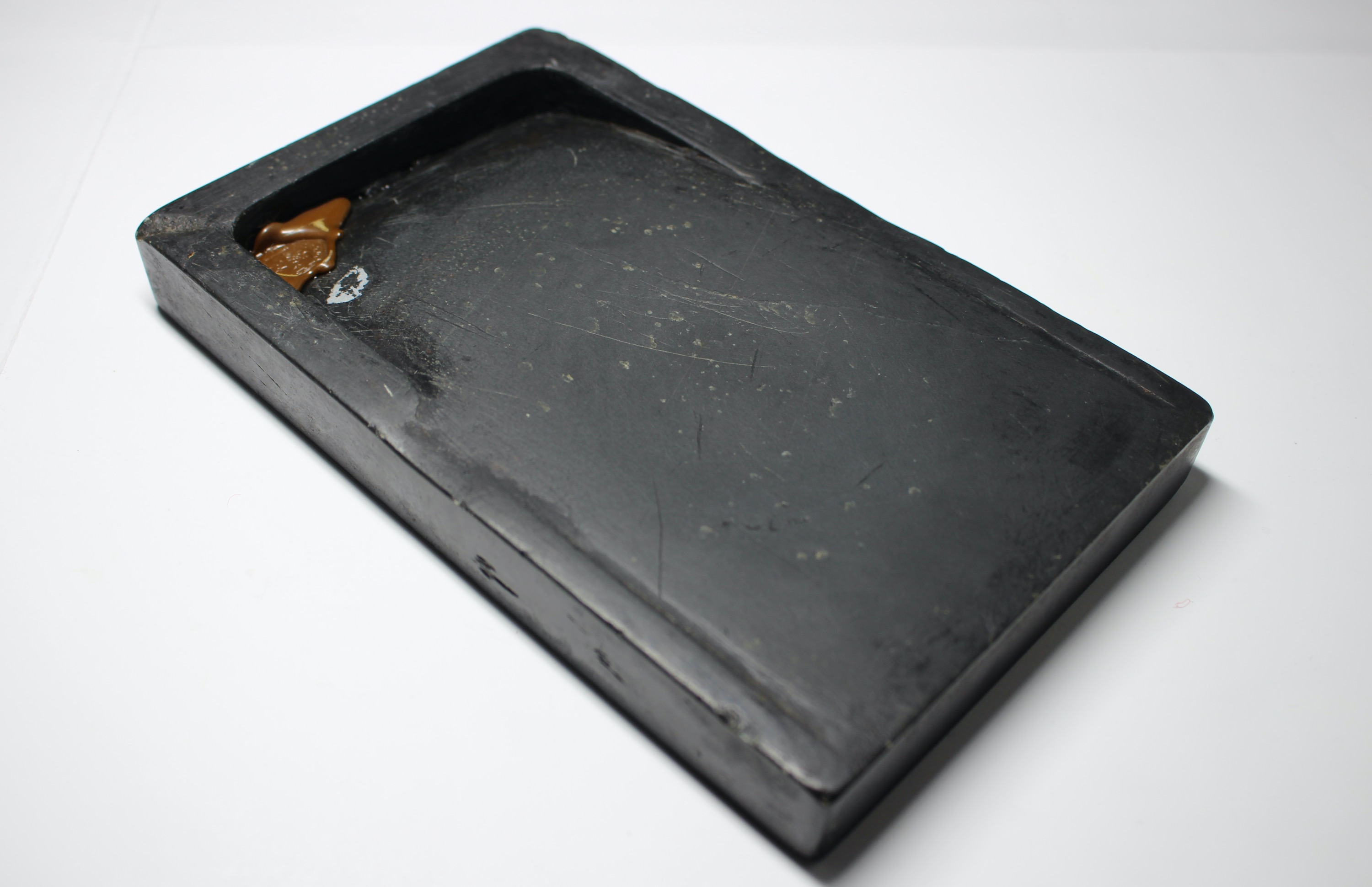 中国美術 書道具 文房具 古硯 歙州硯 金星 板硯 共箱 時代物 書道先生