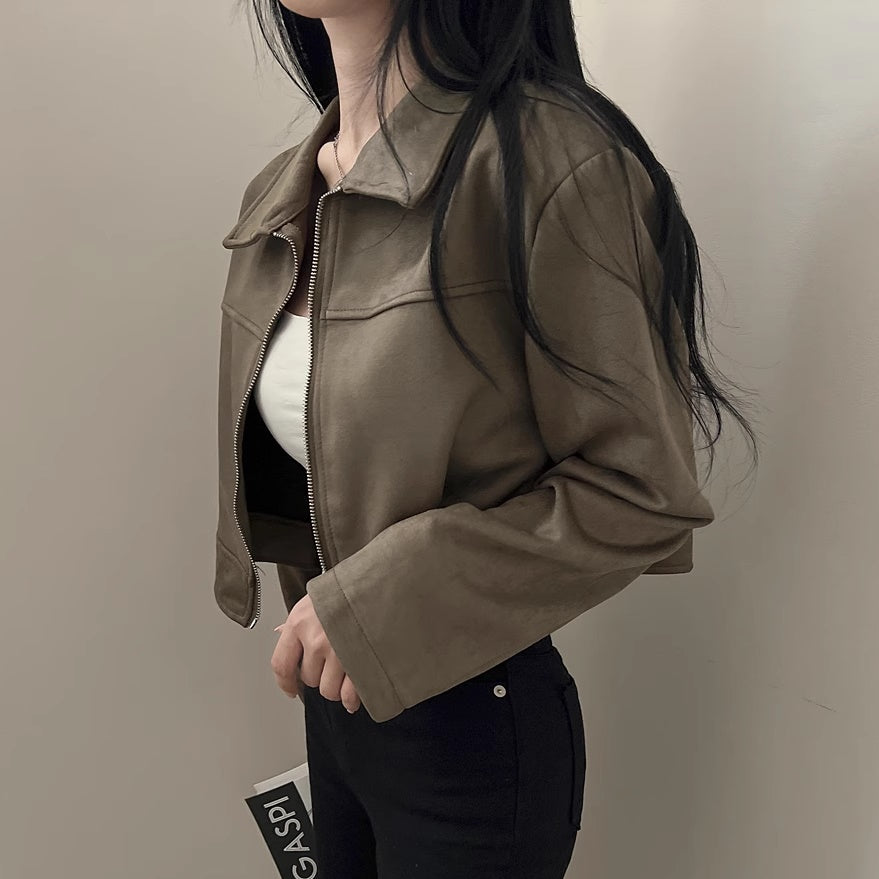 スウェード クロップド ブルゾン レディース 韓国 ファッション ジップ