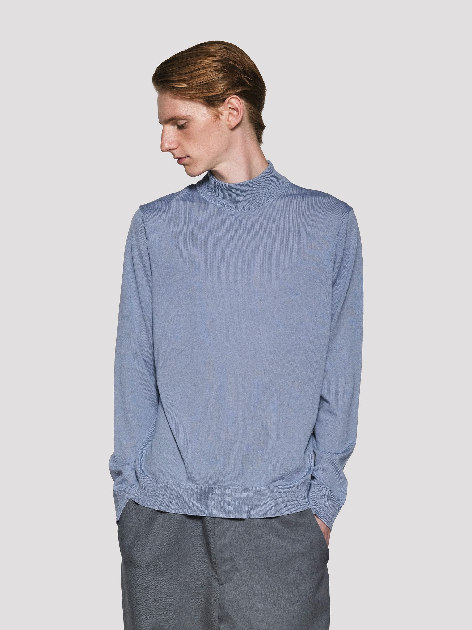 Super140's 30G Mock Neck【Saxe Blue】 – GIM online store