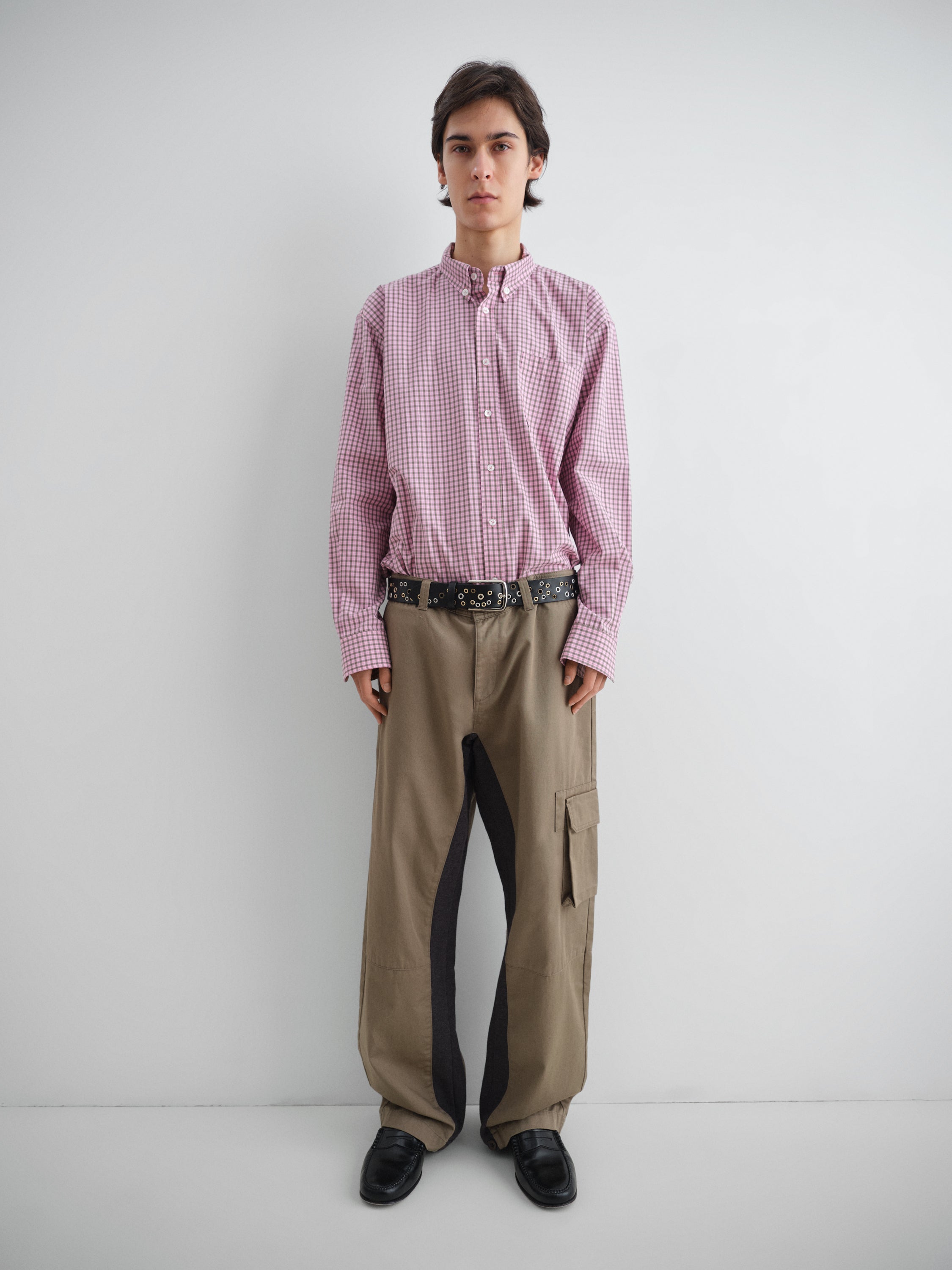 Pink checkered shirt with front pocket and relaxed fit – Gimaguas