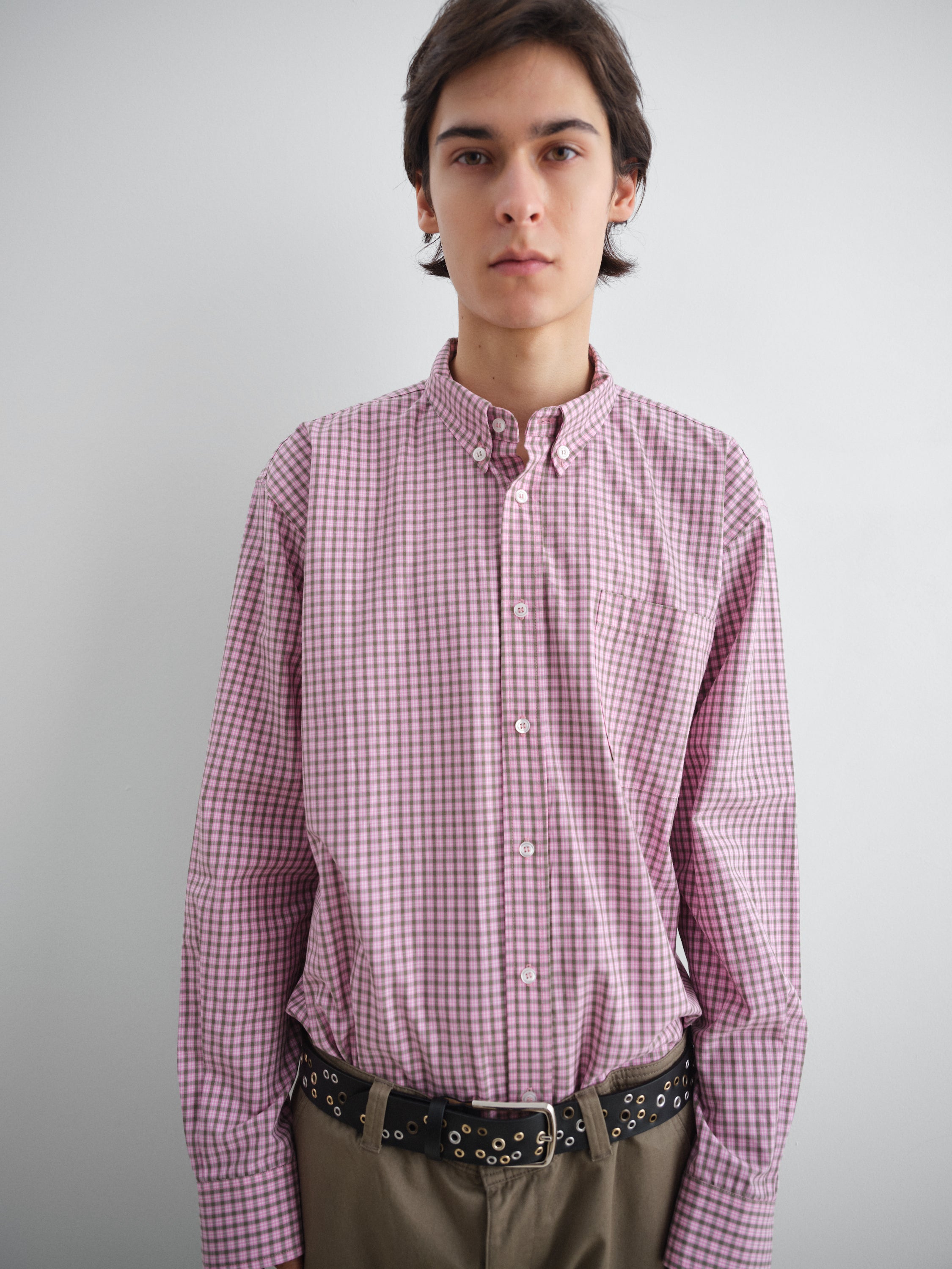 Pink checkered shirt with front pocket and relaxed fit – Gimaguas