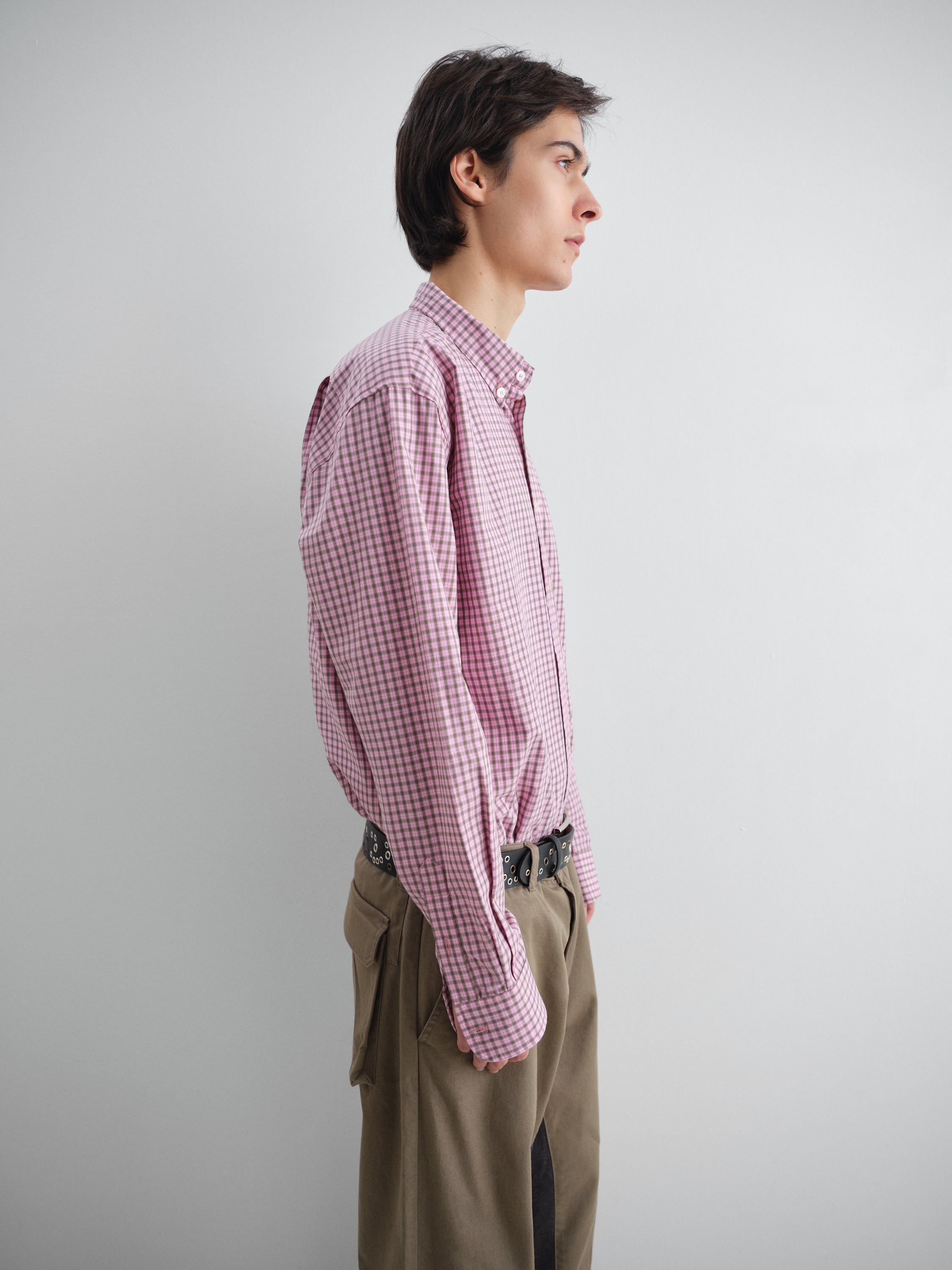 Pink checkered shirt with front pocket and relaxed fit – Gimaguas