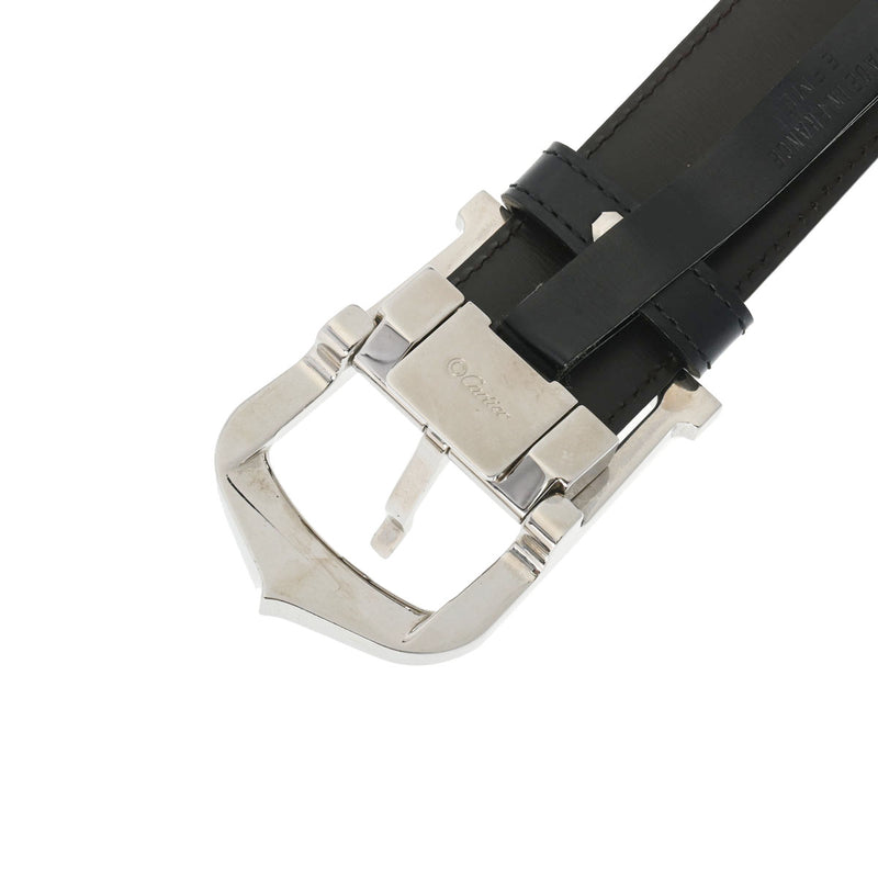 カルティエCアロンジェ 黒/茶 シルバー金具 メンズ カーフ ベルト