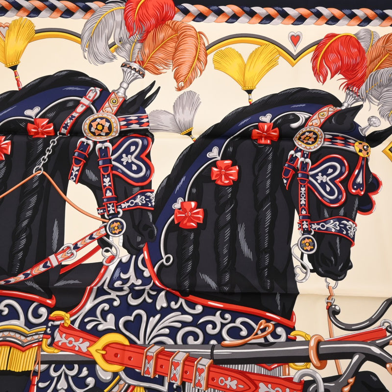 エルメスカレ 90 HARNAIS DE COEUR ブルーノワール/クレーム