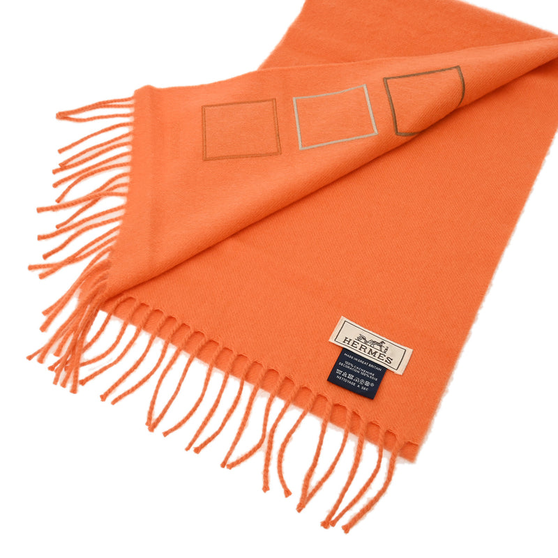 HERMES エルメス カシミヤマフラー バッジソワ オレンジ レディース